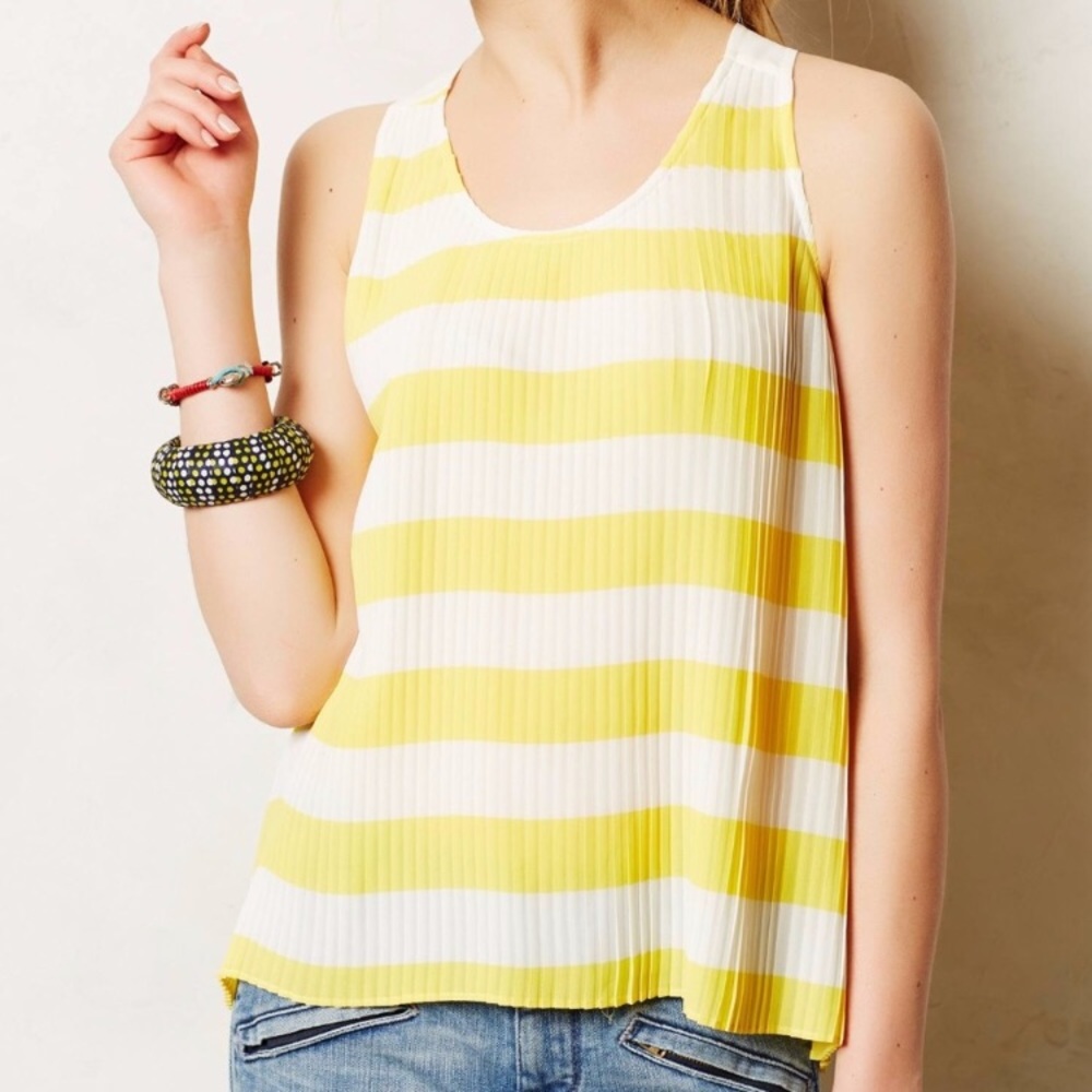 MAEVE ANTHROPOLOGIE Yellow Pleat Tank Sz 8 White